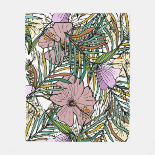 Hand Drawn Seamless Background With Palm Leaves An Fleece Blanket