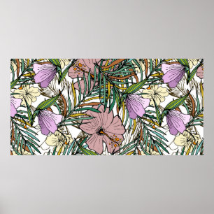 Hand Drawn Seamless Background With Palm Leaves An Poster