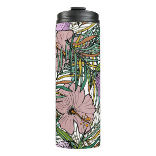 Hand Drawn Seamless Background With Palm Leaves An Thermal Tumbler