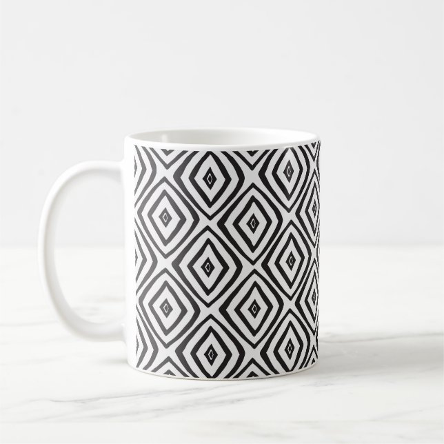 Hand drawn seamless pattern in black and white.  coffee mug (Left)
