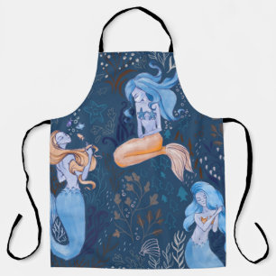 Hand-drawn seamless pattern of beautiful mermaid c apron