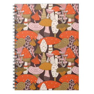 Hand drawn seamless pattern of mushroom and toadst notebook