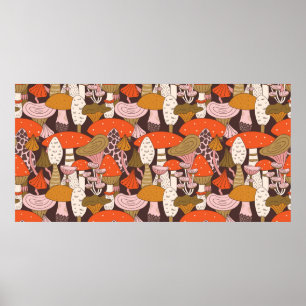 Hand drawn seamless pattern of mushroom and toadst poster