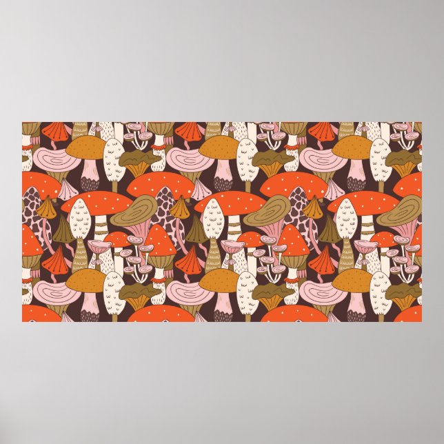 Hand drawn seamless pattern of mushroom and toadst poster (Front)
