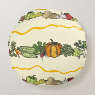 Hand drawn seamless pattern of natural vegetables round cushion