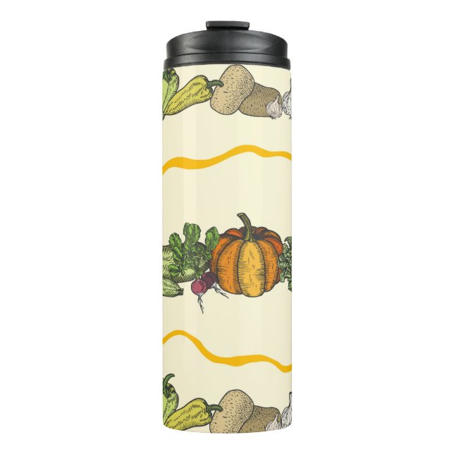 Hand drawn seamless pattern of natural vegetables  thermal tumbler (Front)