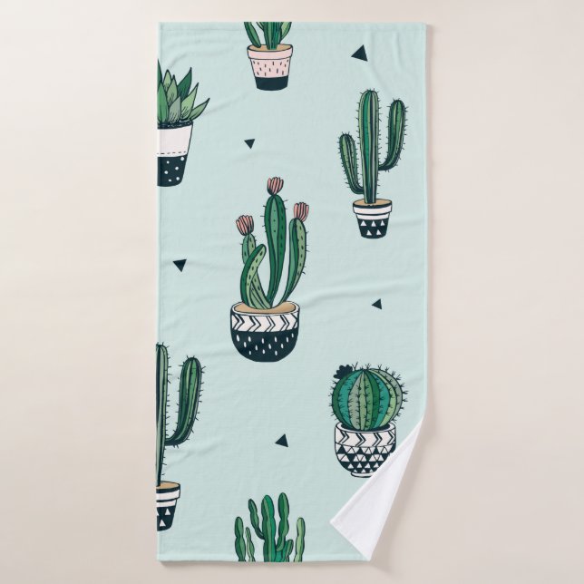 Hand drawn seamless pattern with cacti and succule bath towel (Bath Towel)