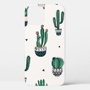 Hand drawn seamless pattern with cacti and succule iPhone 12 case