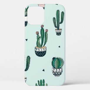 Hand drawn seamless pattern with cacti and succule iPhone 12 case