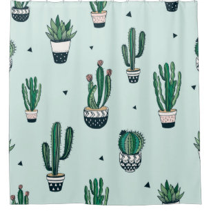 Hand drawn seamless pattern with cacti and succule shower curtain