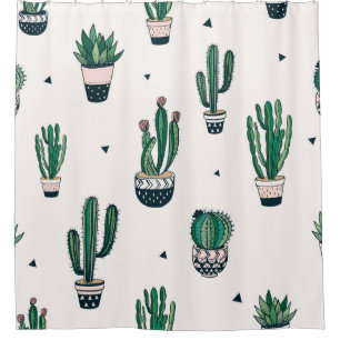 Hand drawn seamless pattern with cacti and succule shower curtain