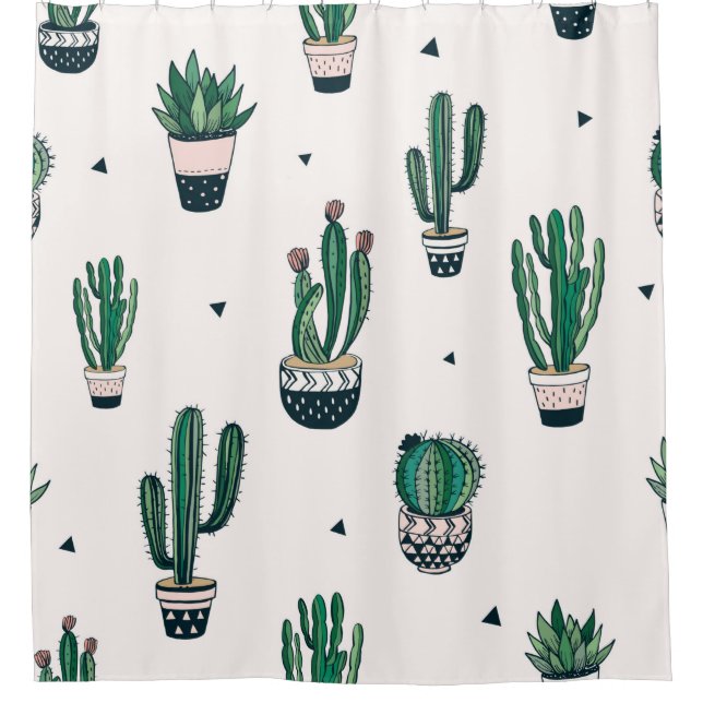 Hand drawn seamless pattern with cacti and succule shower curtain (Front)