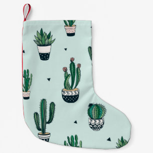 Hand drawn seamless pattern with cacti and succule small christmas stocking