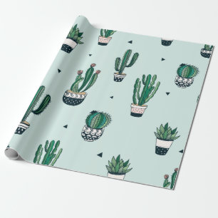 Hand drawn seamless pattern with cacti and succule wrapping paper