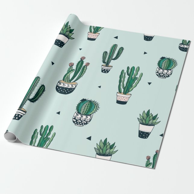 Hand drawn seamless pattern with cacti and succule wrapping paper (Unrolled)