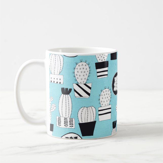 Hand drawn seamless pattern with cactus and succul coffee mug (Left)
