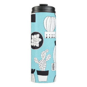 Hand drawn seamless pattern with cactus and succul thermal tumbler