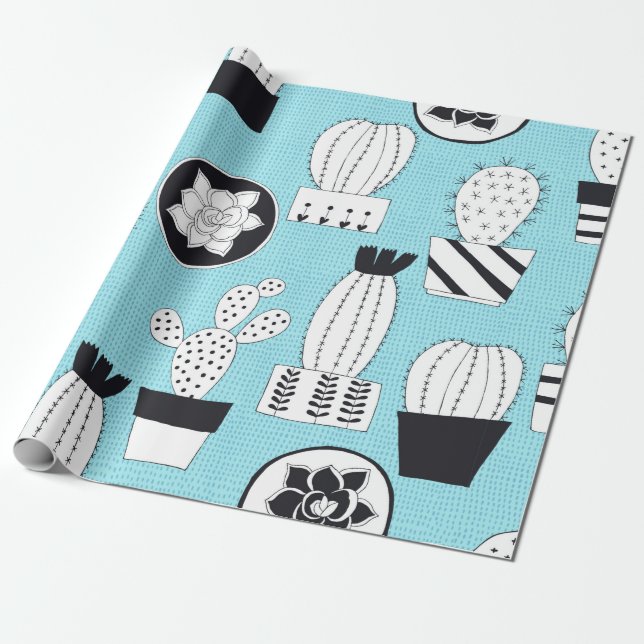 Hand drawn seamless pattern with cactus and succul wrapping paper (Unrolled)