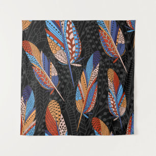 Hand drawn seamless pattern with feathers. Colorfu Tapestry