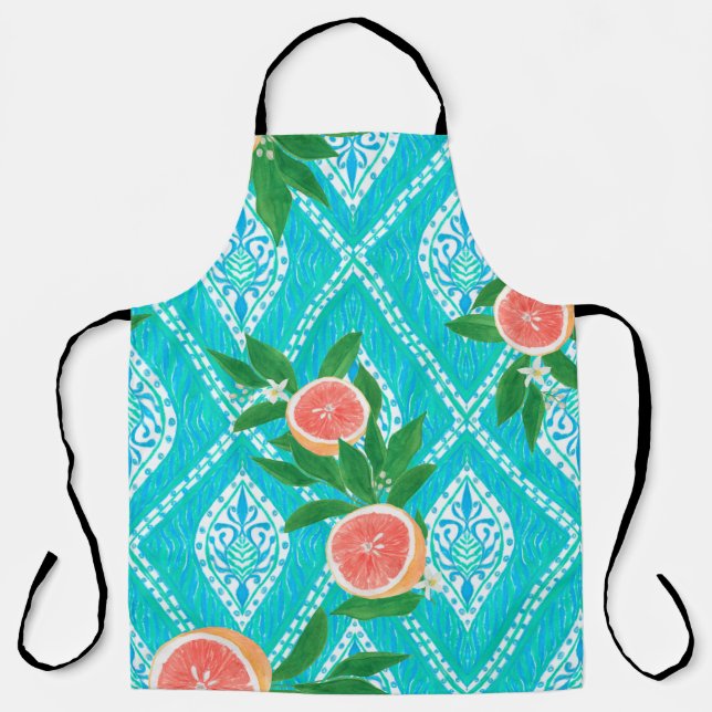 Hand drawn seamless pattern with grapefruit leaves apron (Front)