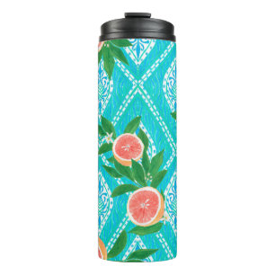 Hand drawn seamless pattern with grapefruit leaves thermal tumbler
