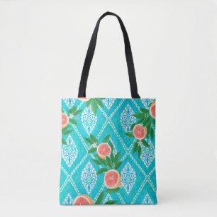 Hand drawn seamless pattern with grapefruit leaves tote bag