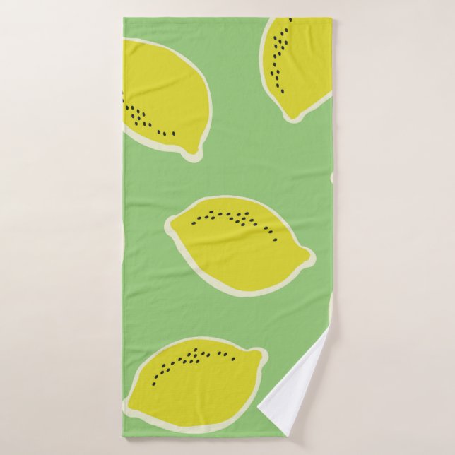 Hand drawn seamless pattern with lemons in yellow, bath towel (Bath Towel)