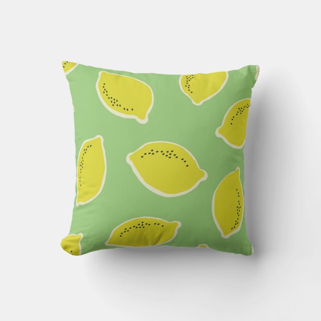 Hand drawn seamless pattern with lemons in yellow, cushion (Front)
