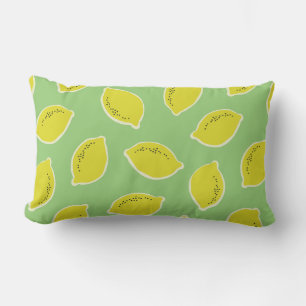 Hand drawn seamless pattern with lemons in yellow, lumbar cushion