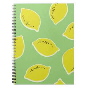 Hand drawn seamless pattern with lemons in yellow, notebook