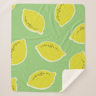 Hand drawn seamless pattern with lemons in yellow, sherpa blanket