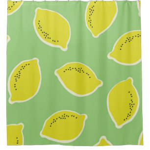 Hand drawn seamless pattern with lemons in yellow, shower curtain