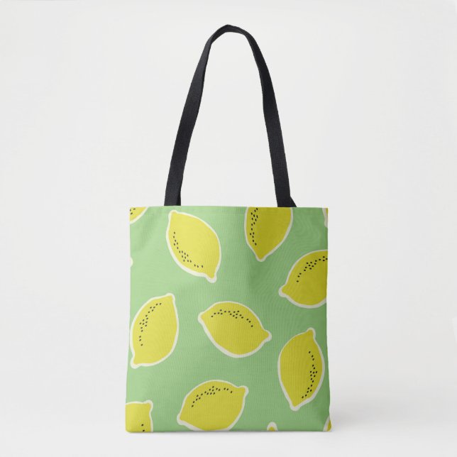 Hand drawn seamless pattern with lemons in yellow, tote bag (Front)