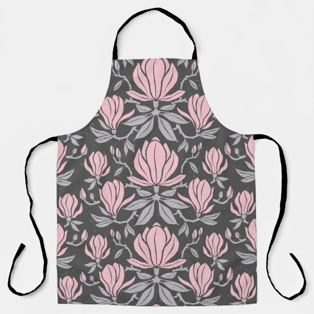 Hand-drawn seamless pattern with magnolia flowers. apron (Front)
