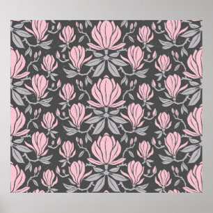Hand-drawn seamless pattern with magnolia flowers. poster