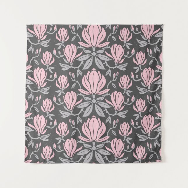 Hand-drawn seamless pattern with magnolia flowers. tapestry (Front)