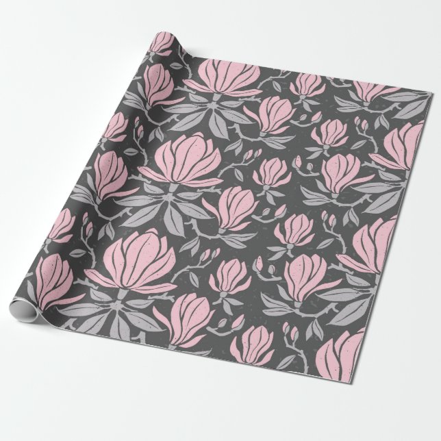 Hand-drawn seamless pattern with magnolia flowers. wrapping paper (Unrolled)