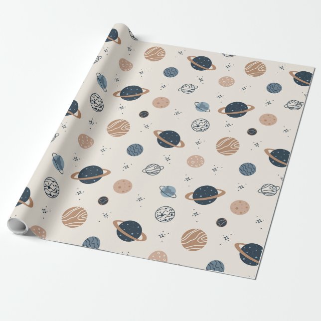 Hand Drawn Seamless Pattern with Planets Wrapping Paper (Unrolled)