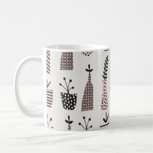 Hand drawn seamless pattern with plants in black,c coffee mug