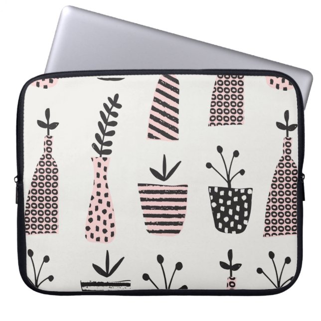 Hand drawn seamless pattern with plants in black,c laptop sleeve (Front)