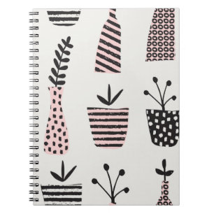 Hand drawn seamless pattern with plants in black,c notebook