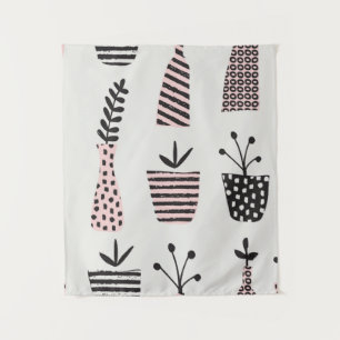 Hand drawn seamless pattern with plants in black,c tapestry