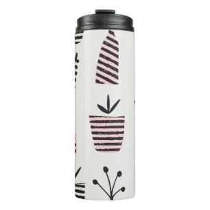 Hand drawn seamless pattern with plants in black,c thermal tumbler