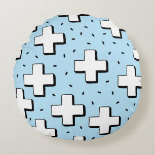 hand drawn seamless pattern with plus signs round cushion