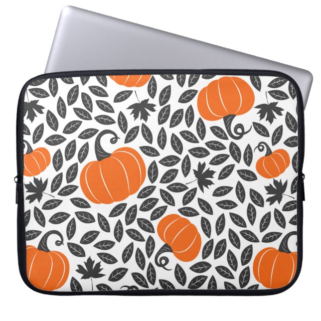 Hand drawn seamless pattern with pumpkins and leav laptop sleeve (Front)