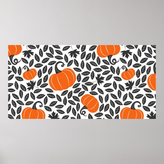 Hand drawn seamless pattern with pumpkins and leav poster (Front)