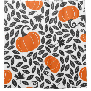 Hand drawn seamless pattern with pumpkins and leav shower curtain