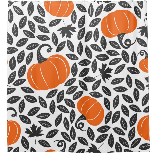 Hand drawn seamless pattern with pumpkins and leav shower curtain (Front)