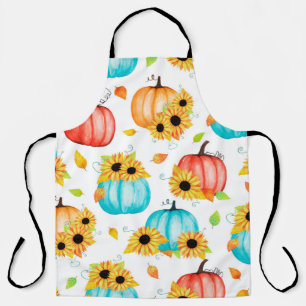 Hand drawn seamless pattern with sunflowers pumpki apron