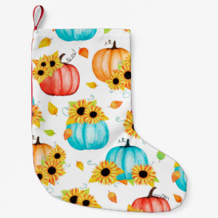 Hand drawn seamless pattern with sunflowers pumpki small christmas stocking